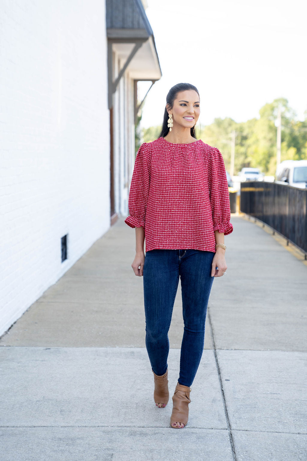 Shimmer Tweed Top, Red