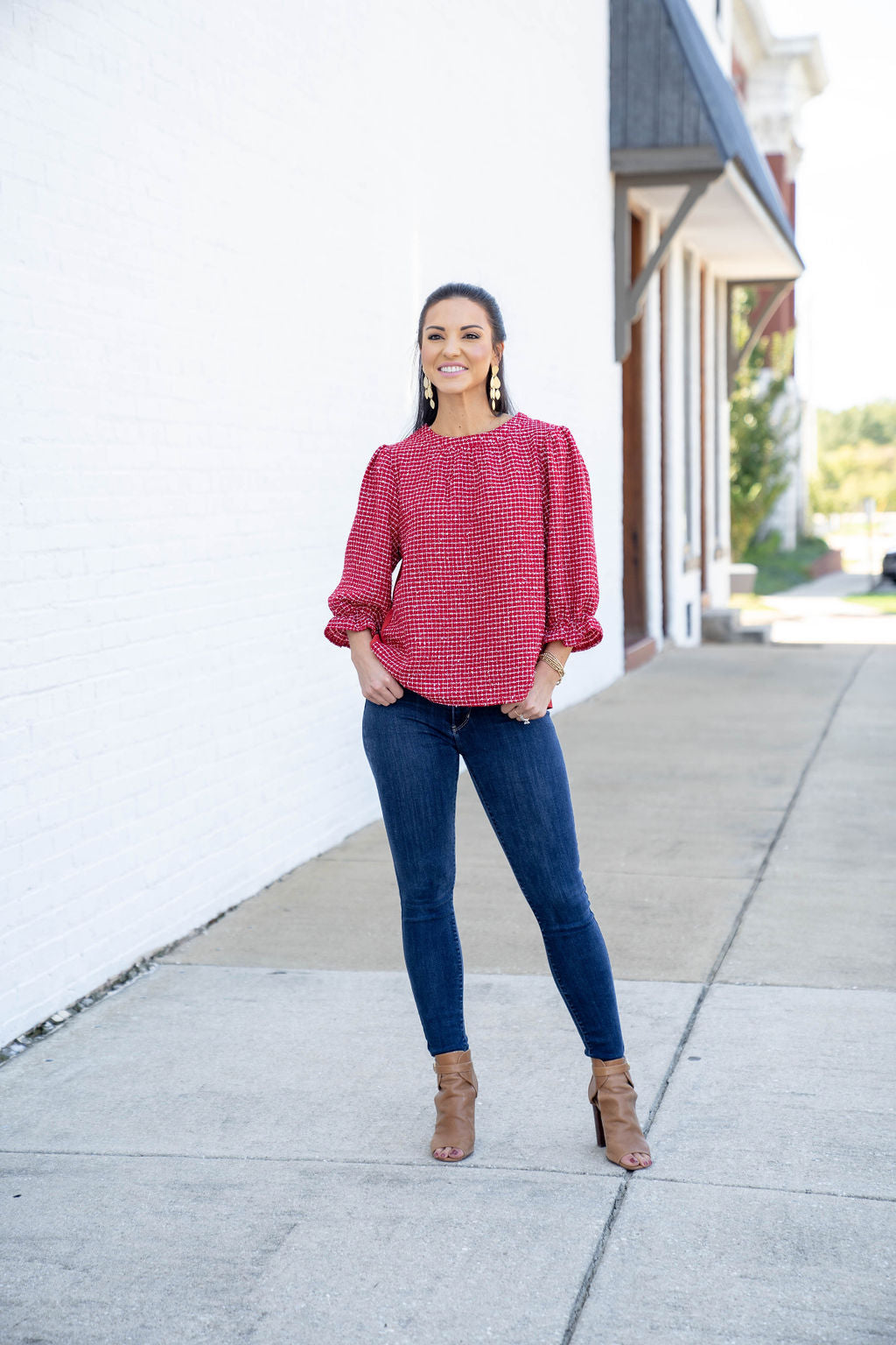 Shimmer Tweed Top, Red