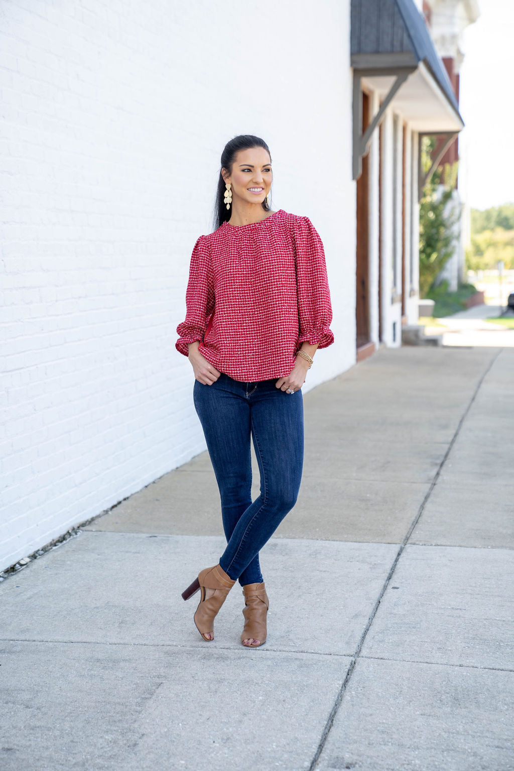 Shimmer Tweed Top, Red