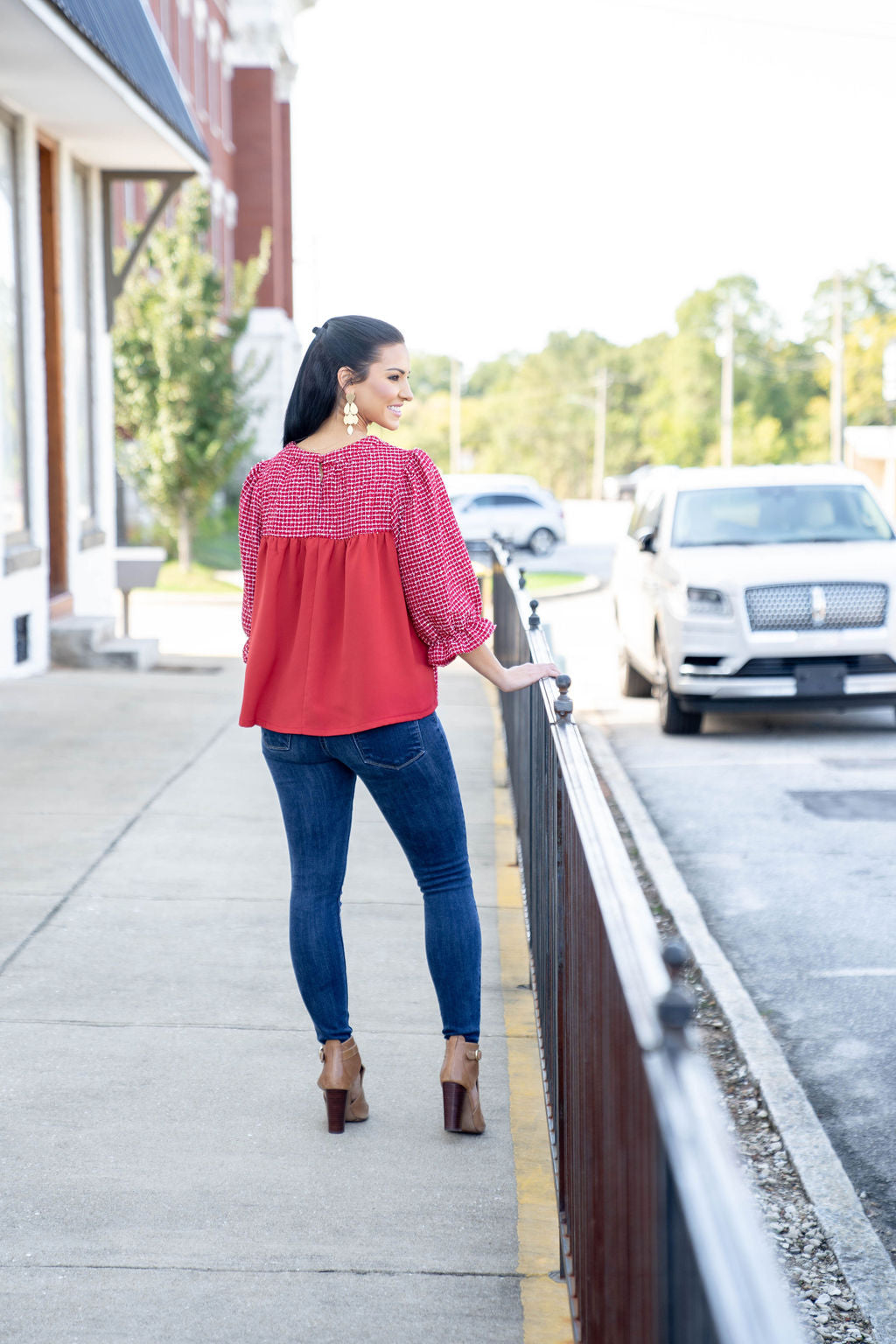 Shimmer Tweed Top, Red