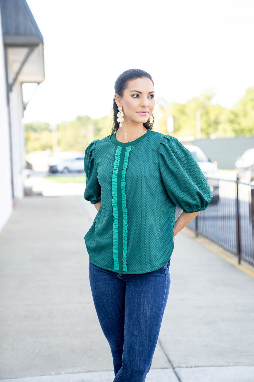 Fallon Ruffle Detailed Top, Green