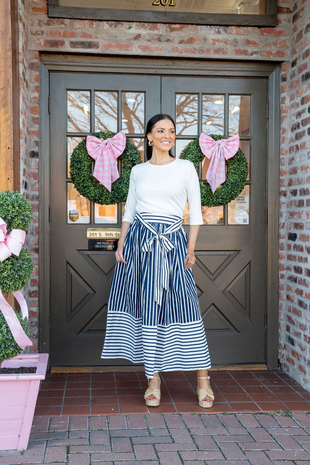 Striped Midi Skirt, Navy
