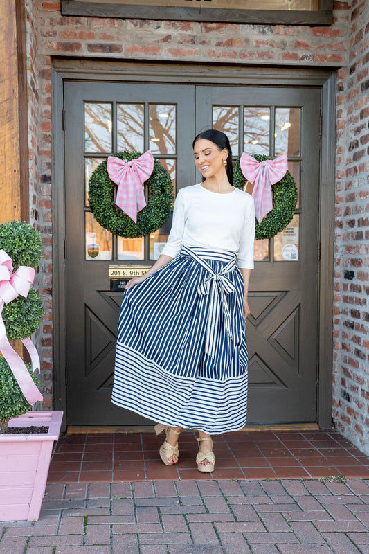 Striped Midi Skirt, Navy