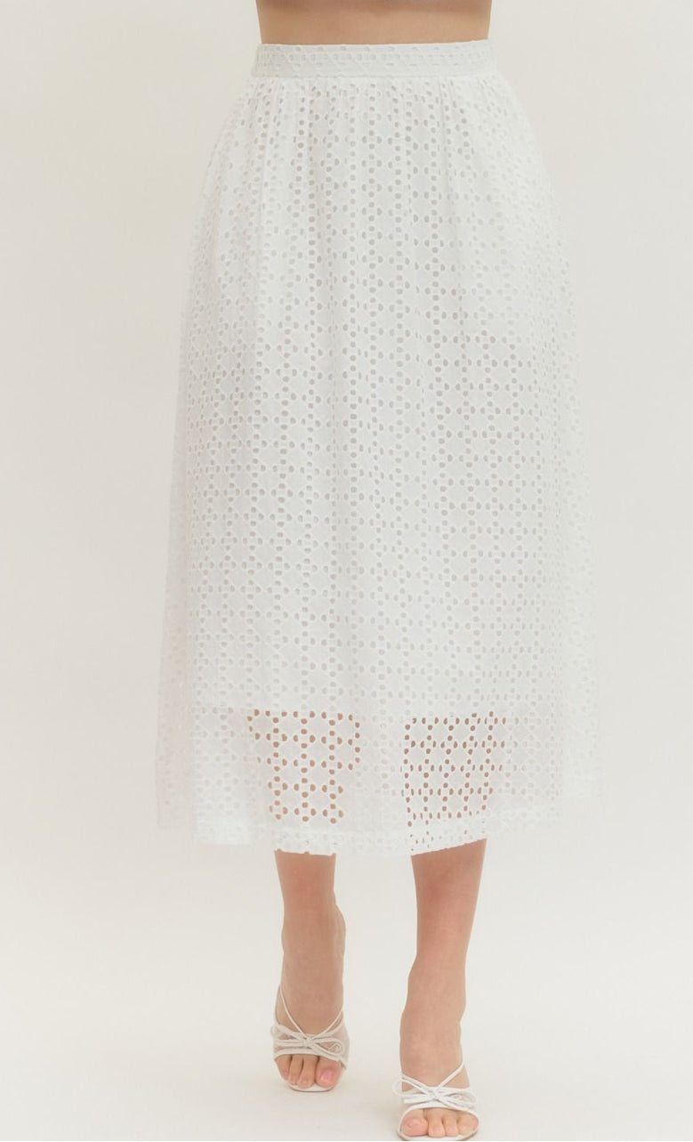Eyelet Midi Skirt, White