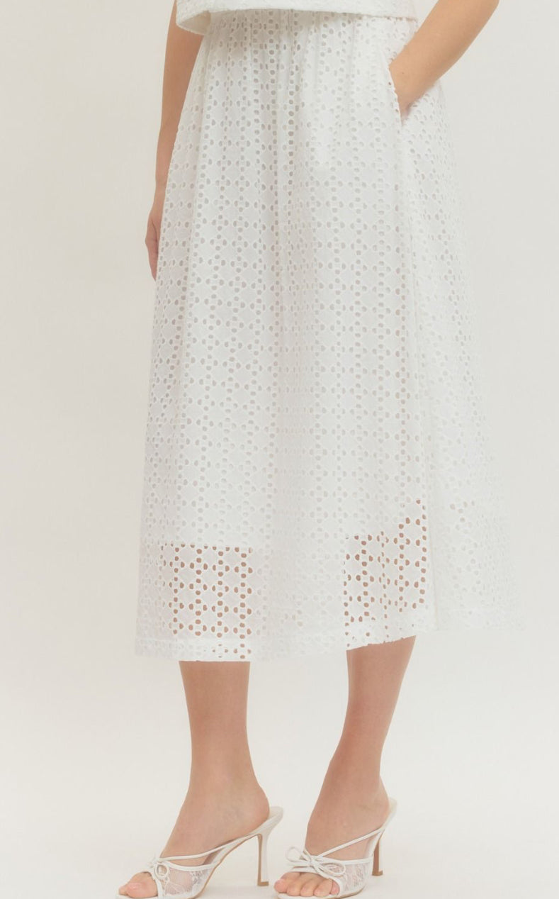 Eyelet Midi Skirt, White