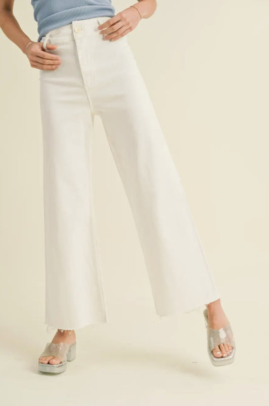 Straight Wide Leg Denim Pants, Cream