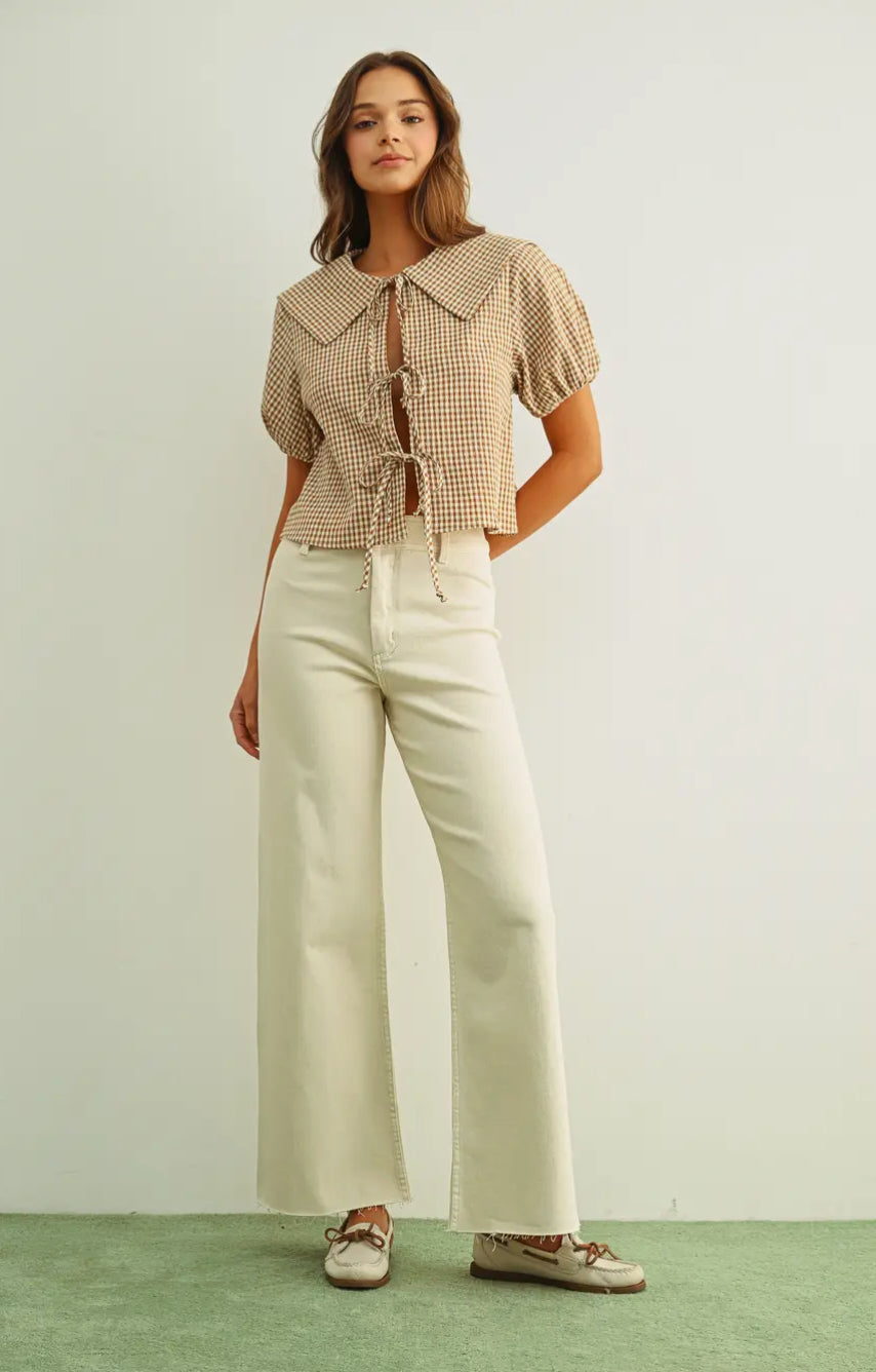 Downtown Darling Gingham Tie Front Top