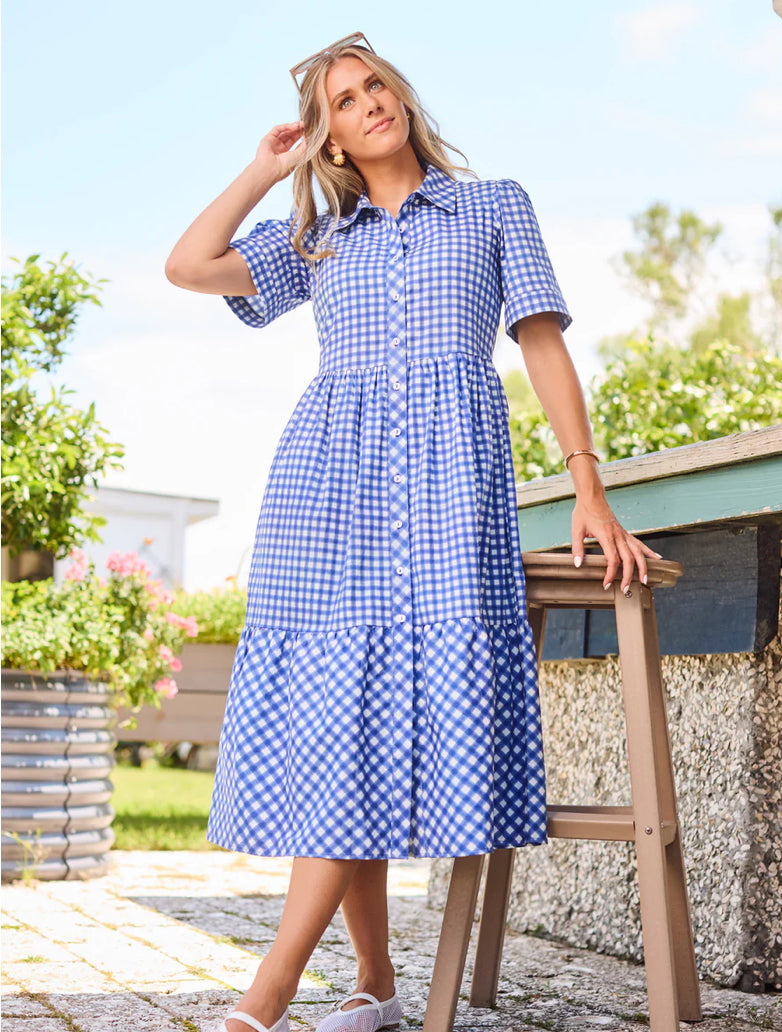 Mary Square Jema Dress, Gingham Mix Navy