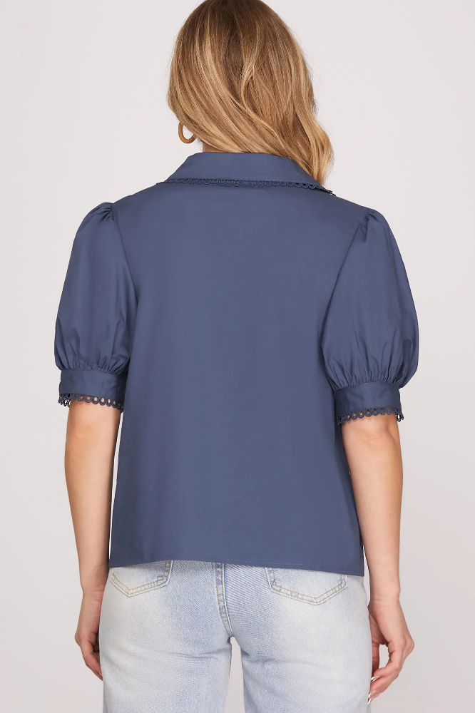 Nantucket Blooms Embroidered Top, Navy