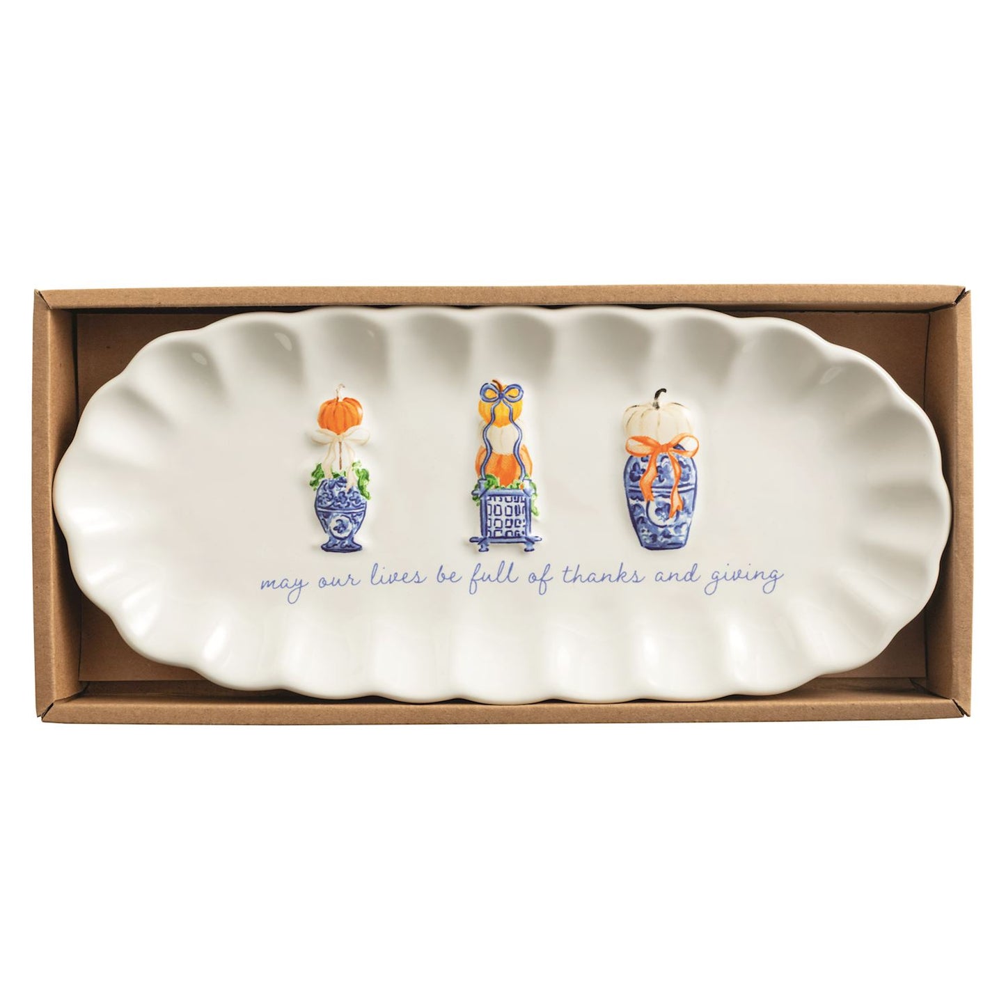 Pumpkin Topiary Scalloped Tray