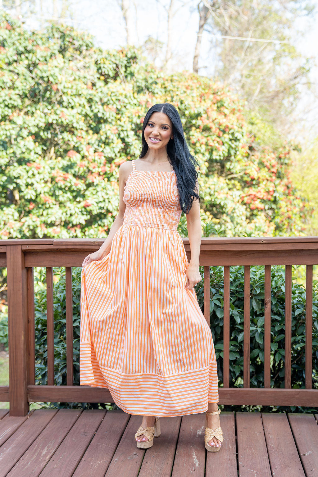 Holiday In The Sun Orange Striped Midi Dress