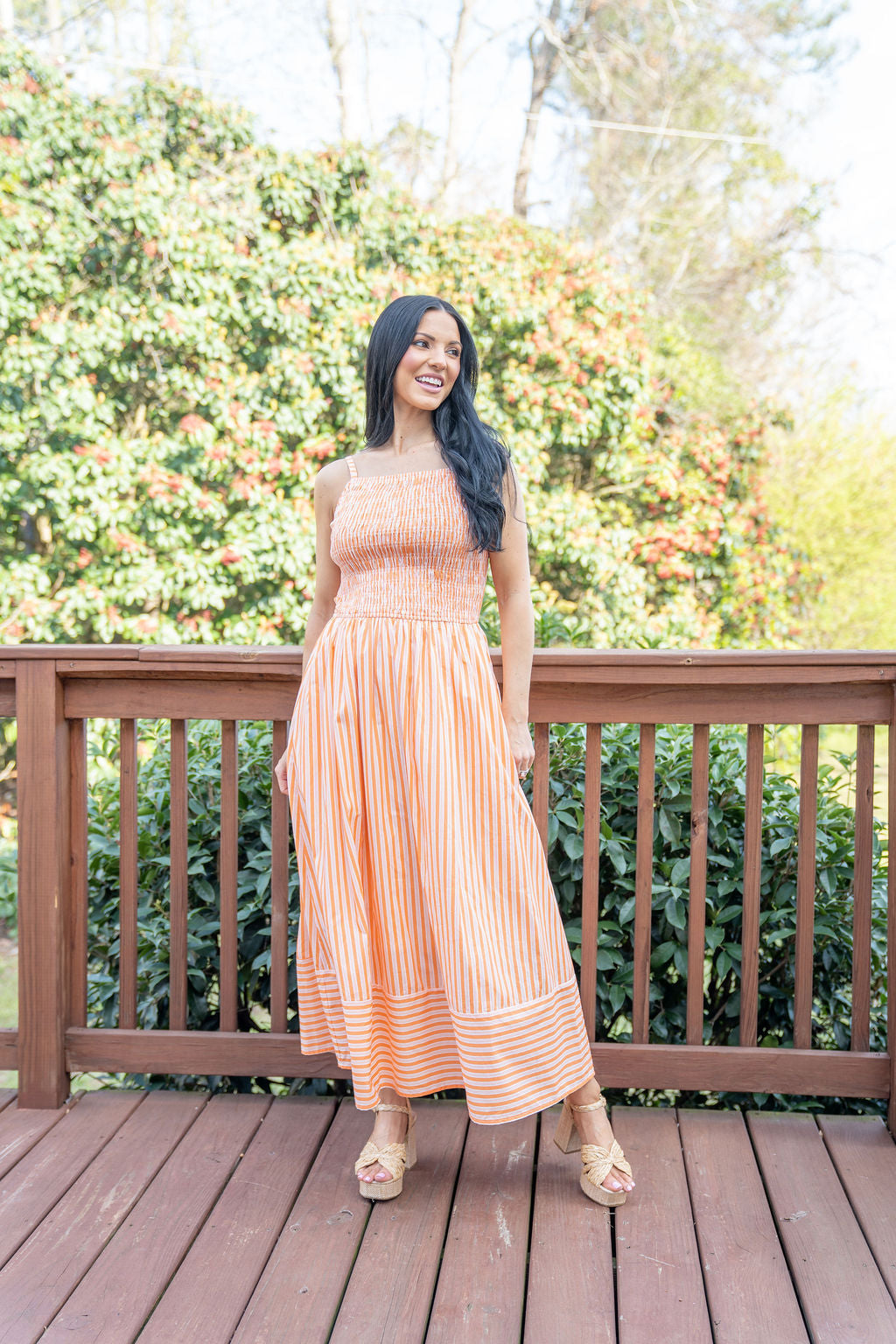 Holiday In The Sun Orange Striped Midi Dress