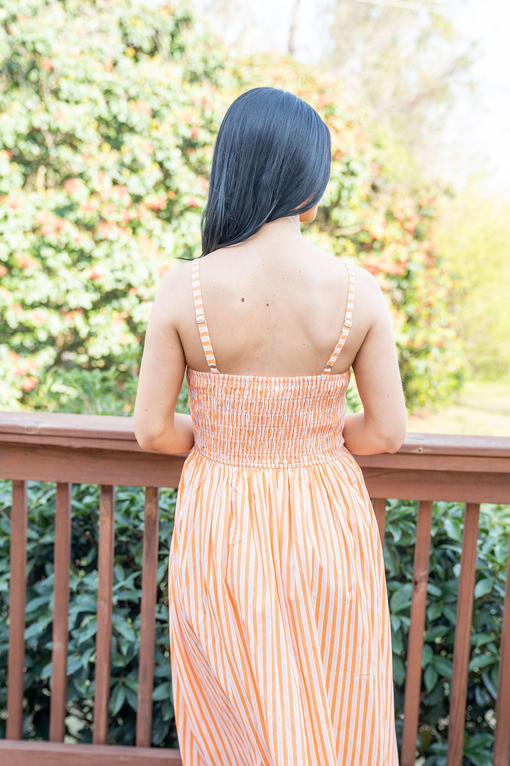 Holiday In The Sun Orange Striped Midi Dress