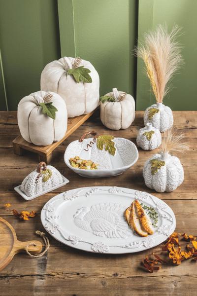 White Embossed Turkey Platter