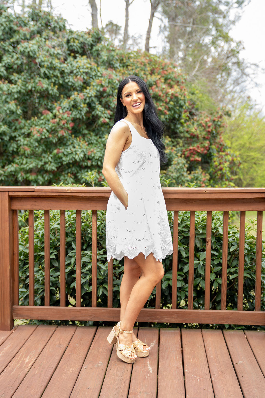 Karli Eyelet Button Dress, White