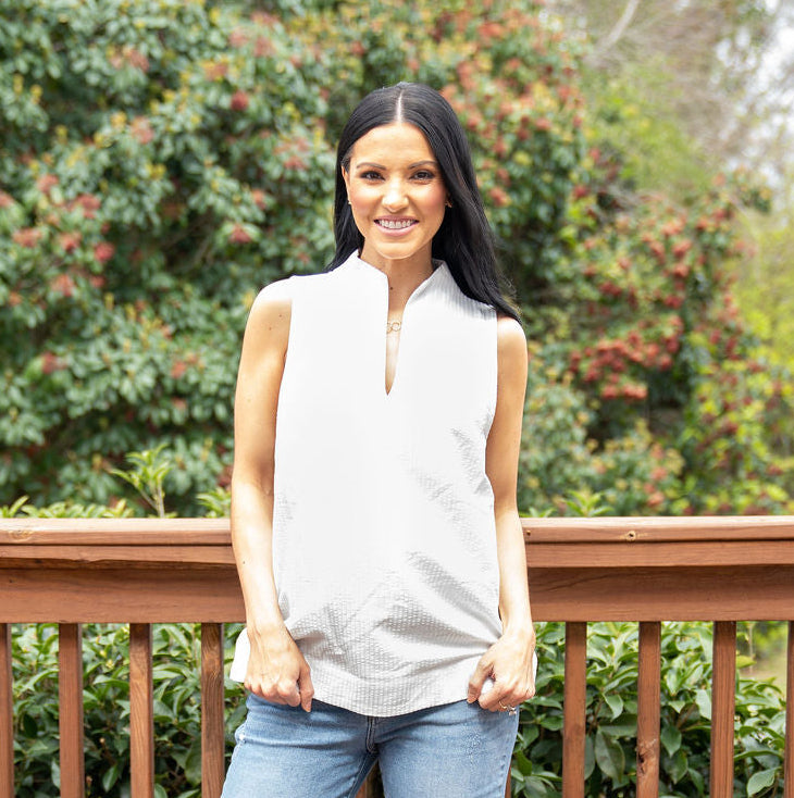 White Seersucker Sleeveless Top