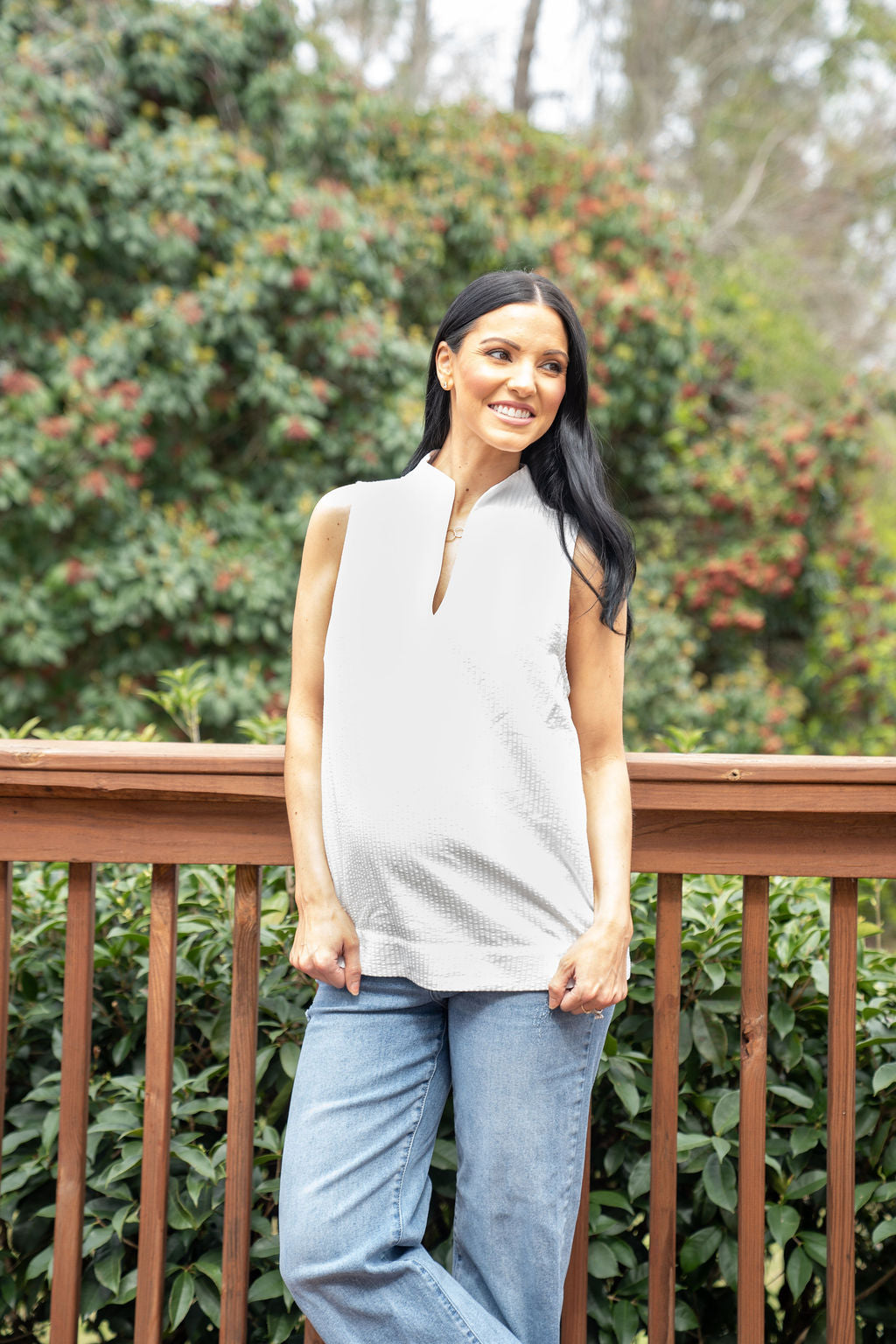 White Seersucker Sleeveless Top