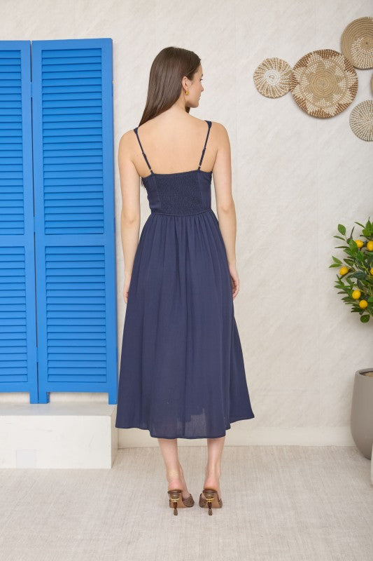 Navy Square Neck Midi Dress