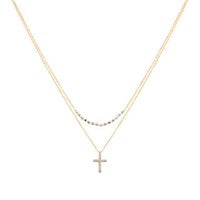 Double Strand Gold and White Cross Necklace