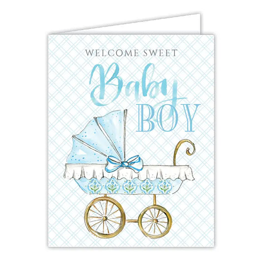 Greeting Card, Welcome Sweet Baby Boy Carriage