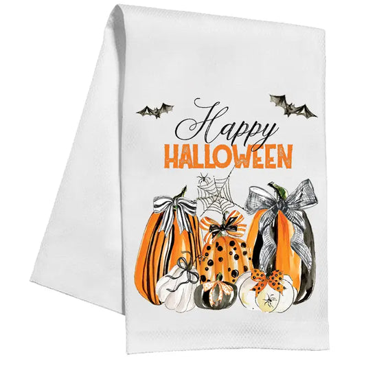 Kitchen Towel, Happy Halloween Pumpkins with Bows