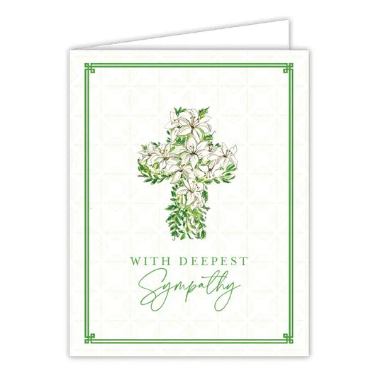 Greeting Card, With Deepest Sympathy White Lily Cross