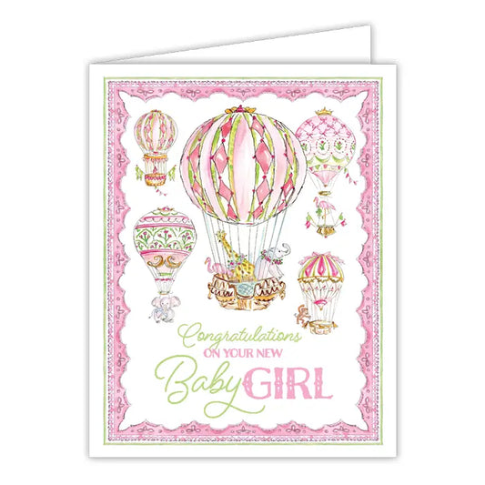 Greeting Card, Congratulations on Baby Girl Hot Air Balloon