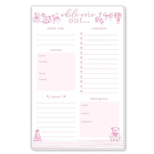 While We’re Out Baby Toile Pink Large Notepad