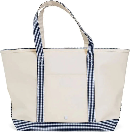 Gingham Navy Trim Maxi Tote Bag, Large