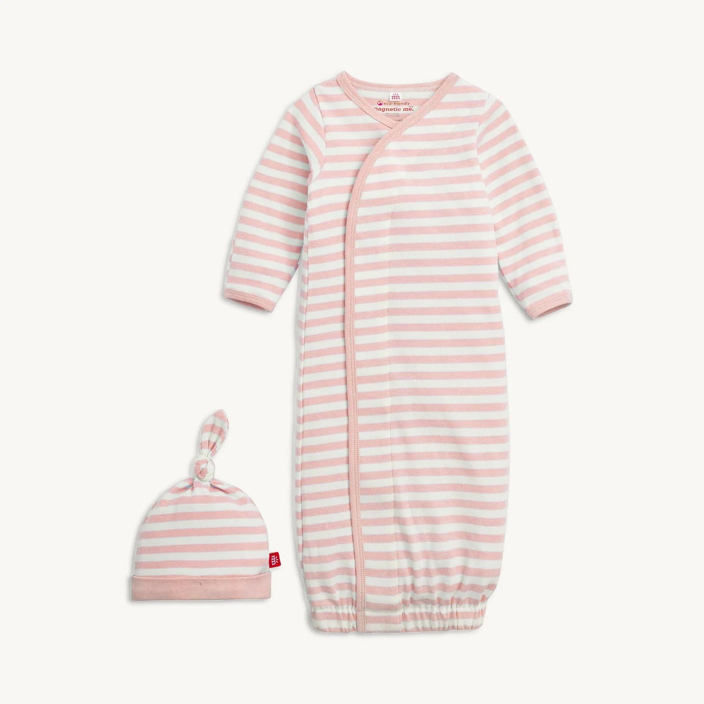 Magnetic Me Pink Stripe Organic Cotton Gown + Hat Set