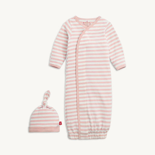 Magnetic Me Pink Stripe Organic Cotton Gown + Hat Set