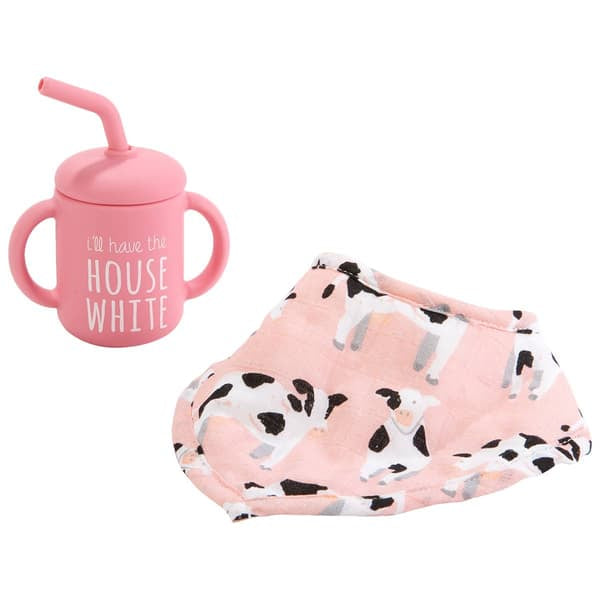 I’ll Have The House White Pink Farm Silicone Cup and Bib Set