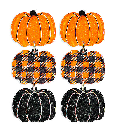 Glitter 3 Tiered Pumpkin Drop Earrings