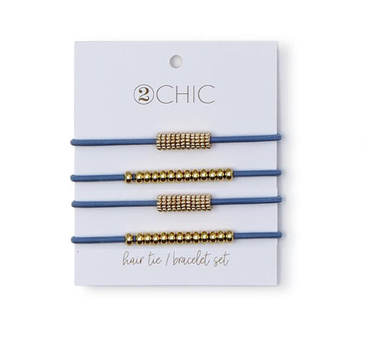 Elastic Hair Tie Bracelet Set - Light Blue