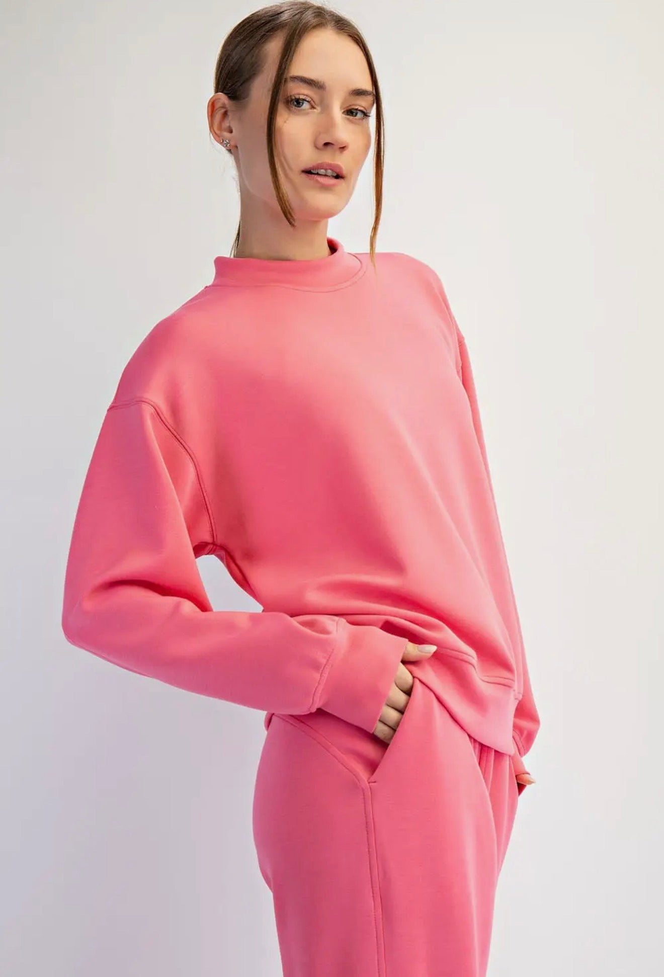 Noa Modal Scuba Mock Neck Pullover, Brink Pink