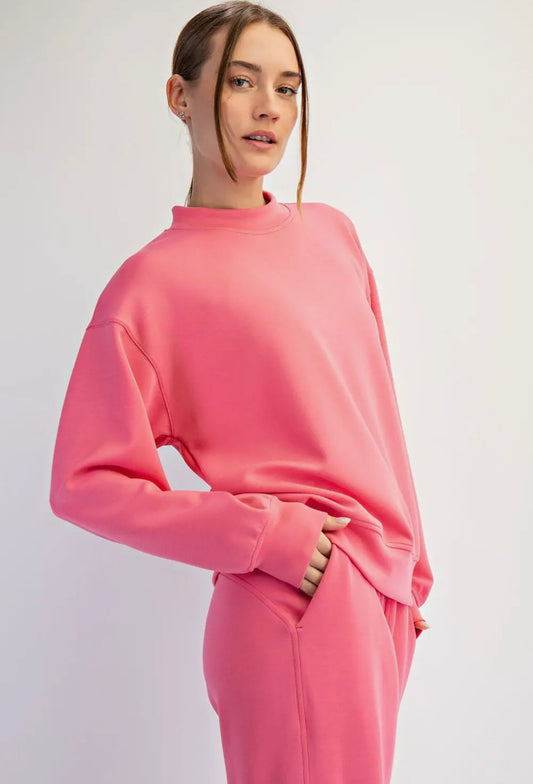 Noa Modal Scuba Mock Neck Pullover, Brink Pink