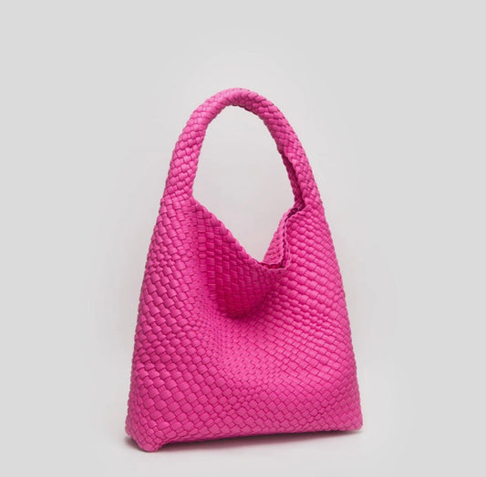 Soho Woven Shoulder Bag, Hot Pink