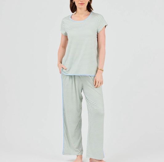 Mary Square Melody Pajama Pants Set, Green Stripe (XS-L)