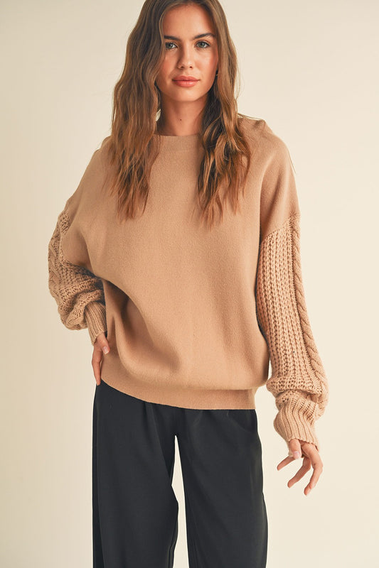 Cable Knit Sleeve Sweater, Sand