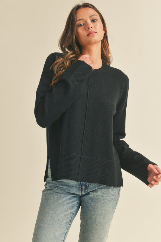 Round Neck Basic Sweater, Black