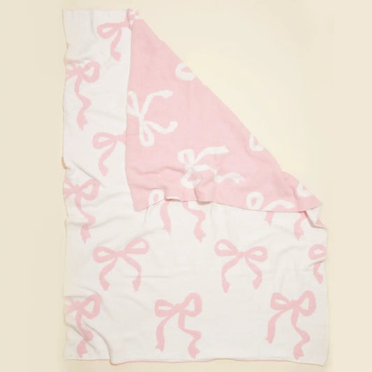 Bow Blanket, Pink/White