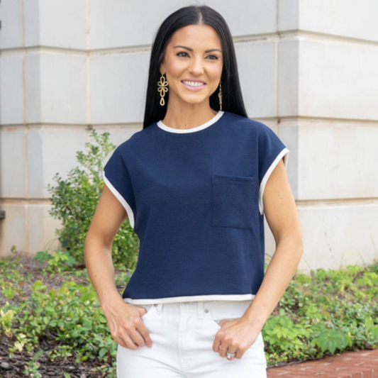 Staple Style Top, Navy/Cream