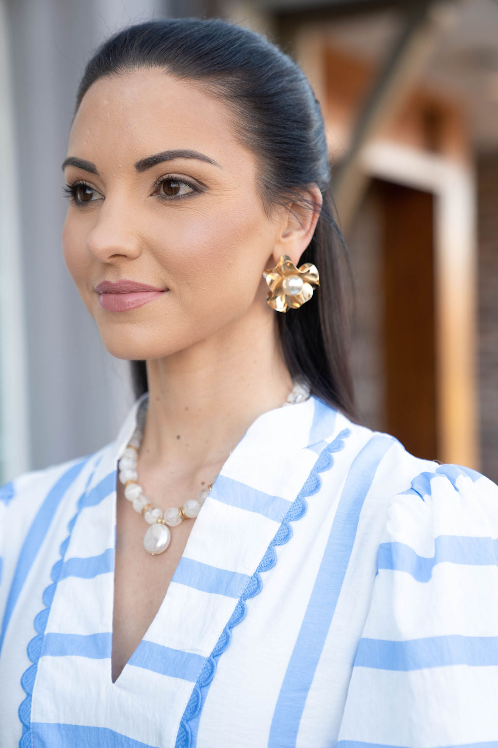 Flower Pearl Statement Earring