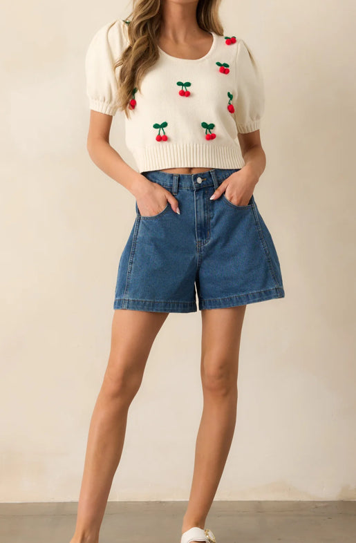 High Waisted Denim Shorts, Dark Wash