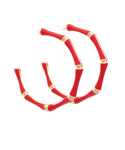 Bamboo Shaped Earrings, Red