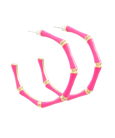Bamboo Shaped Earrings, Hot Pink
