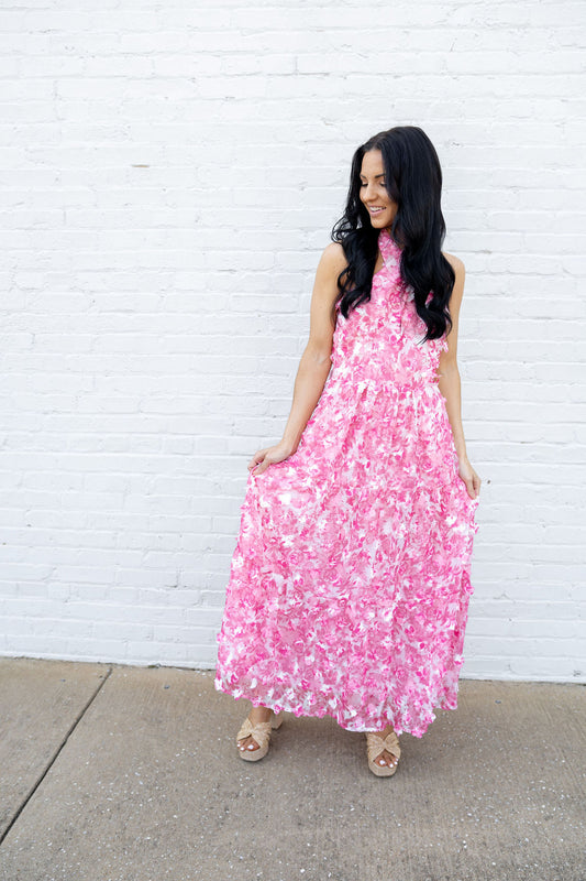 Rosewater Petal Halter Dress