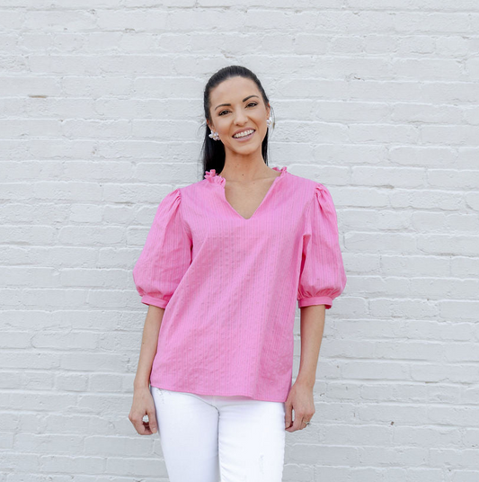 Savannah Ruffle Collar Bubble Sleeve Top