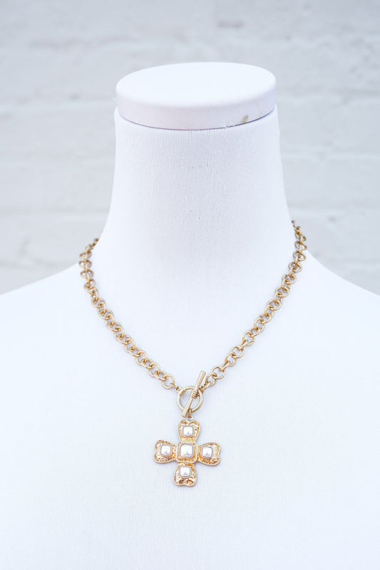 Vintage Cross Pearl Necklace