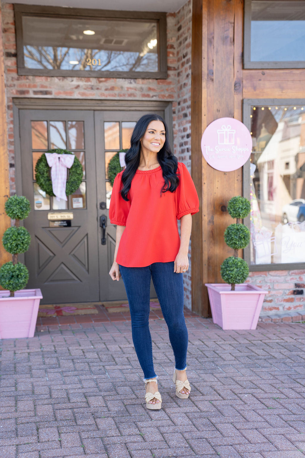Ruby Puff Sleeve Top, Red